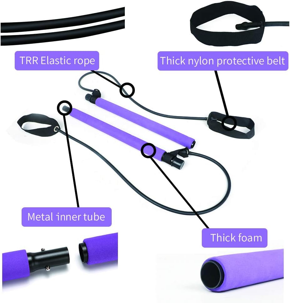 TTCB Portable Yoga Bar with Stretch Band, Booty Workout at Home Workout Equipment, Fitness Equipment for Home Workouts, Workout Equipment for Home Workouts for Women(Purple)