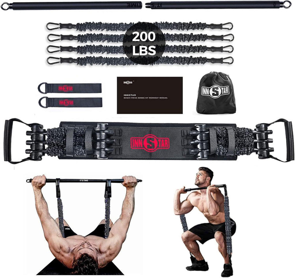 Resistance Bands Bar Exercise Bands Attachment 38" Black Max Load 800Lb for Home Gym Workout Full Body Workout Power Lifting Fitness Bar