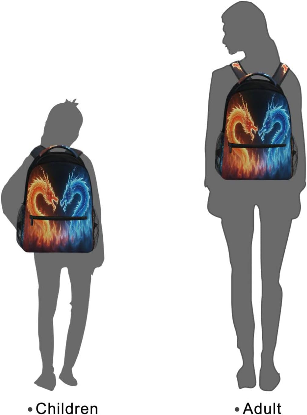 Red Blue Fire Dragon School Backpack Galaxy Teens Girls Boys Kids Bookbag,  Animal Water Resistant Elementary Travel Computer Daypack for Age 4-12 Years