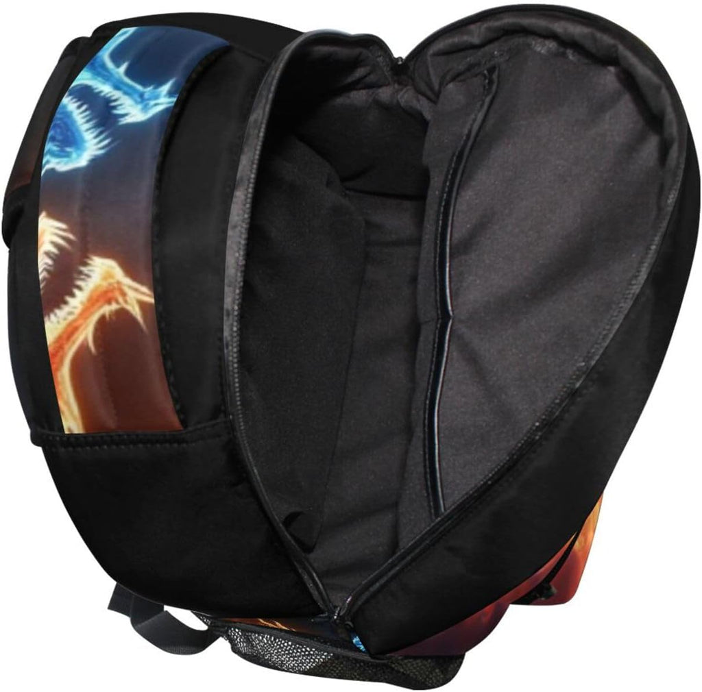 Red Blue Fire Dragon School Backpack Galaxy Teens Girls Boys Kids Bookbag,  Animal Water Resistant Elementary Travel Computer Daypack for Age 4-12 Years