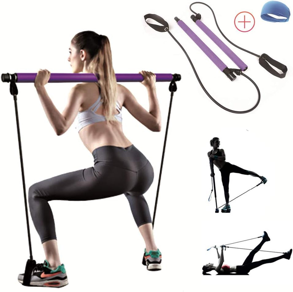 TTCB Portable Yoga Bar with Stretch Band, Booty Workout at Home Workout Equipment, Fitness Equipment for Home Workouts, Workout Equipment for Home Workouts for Women(Purple)