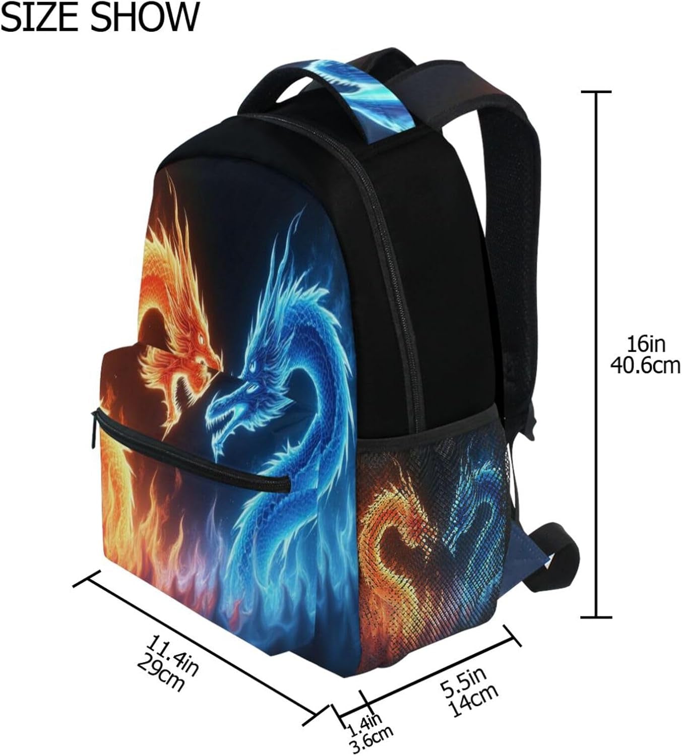 Red Blue Fire Dragon School Backpack Galaxy Teens Girls Boys Kids Bookbag,  Animal Water Resistant Elementary Travel Computer Daypack for Age 4-12 Years