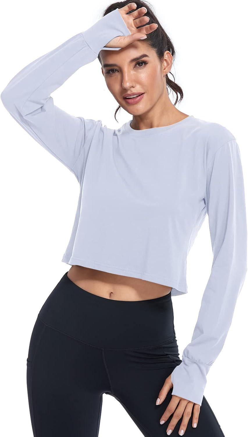 Long Sleeve Crop Top Workout Tops for Women Thumb Hole Tops