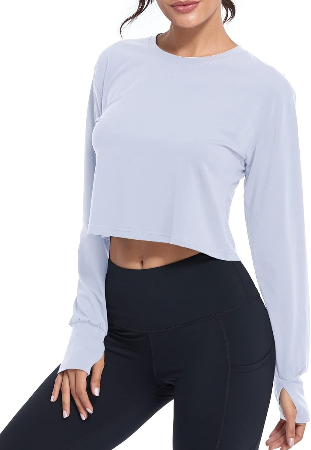 Long Sleeve Crop Top Workout Tops for Women Thumb Hole Tops