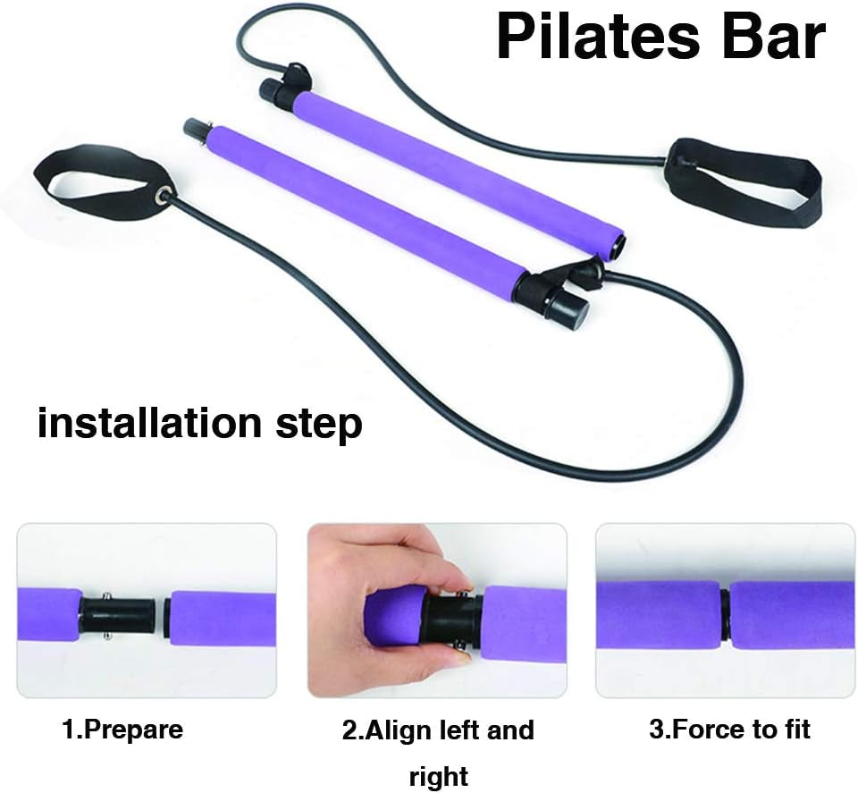 TTCB Portable Yoga Bar with Stretch Band, Booty Workout at Home Workout Equipment, Fitness Equipment for Home Workouts, Workout Equipment for Home Workouts for Women(Purple)