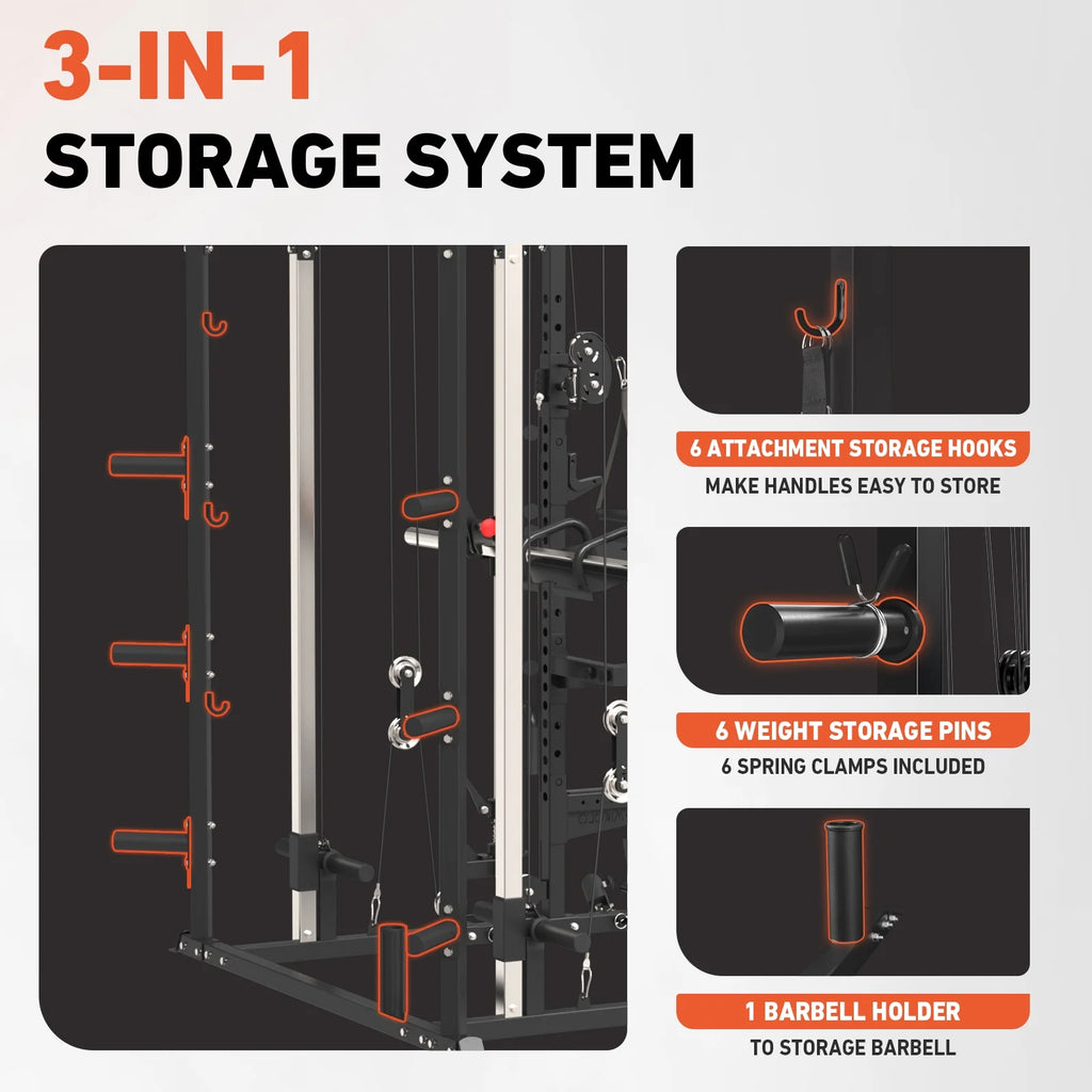Smith Machine, All-In-One Power Rack Cage with Vertical Leg Press, 2000LBS Power Cage Squat Rack with Smith Bar, Dual Pulley Cable Crossover System for Home Gym