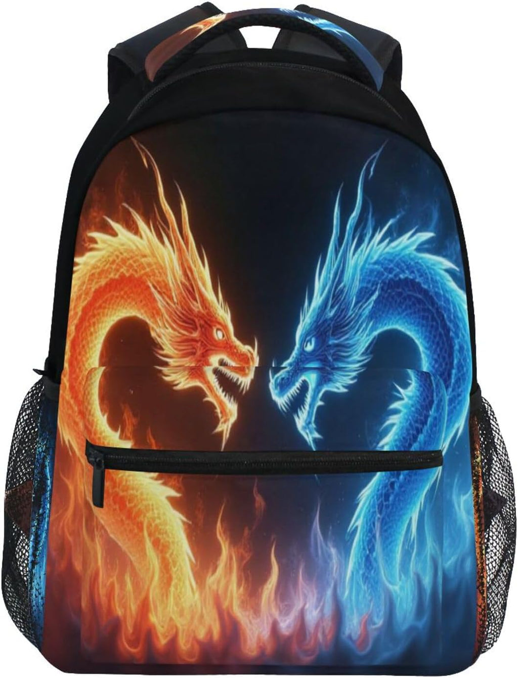 Red Blue Fire Dragon School Backpack Galaxy Teens Girls Boys Kids Bookbag,  Animal Water Resistant Elementary Travel Computer Daypack for Age 4-12 Years