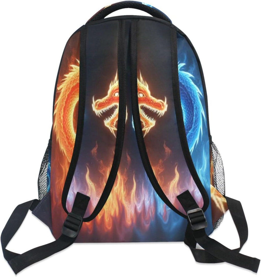 Red Blue Fire Dragon School Backpack Galaxy Teens Girls Boys Kids Bookbag,  Animal Water Resistant Elementary Travel Computer Daypack for Age 4-12 Years