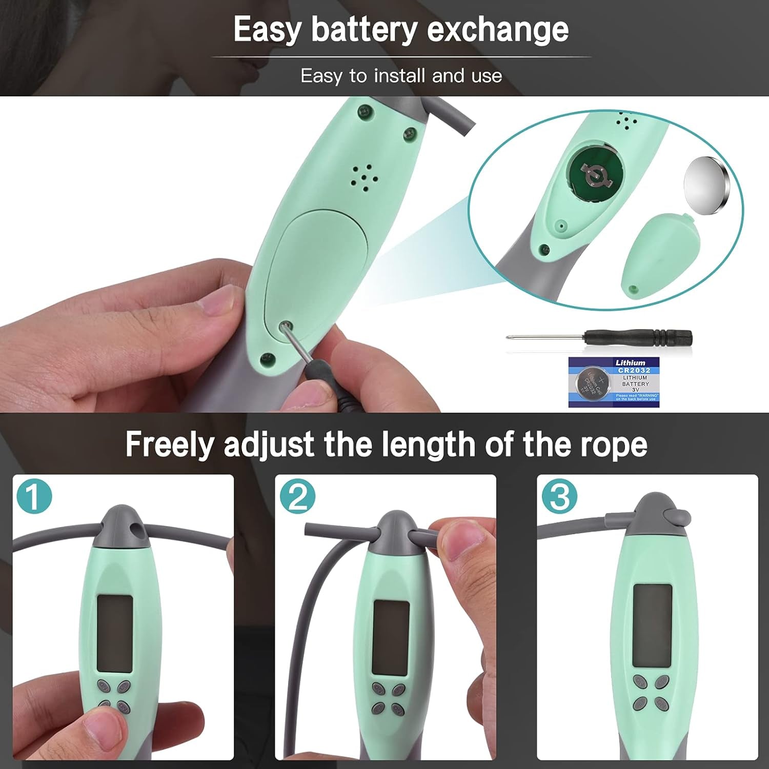 Jump Rope, Digital Weighted Handle Workout Jumping Rope with Calorie Counter for Fitness Exercise Boxing, Cordless Skipping Rope for Adults, Men, Women, Kids, Girls